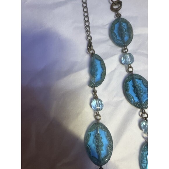 Vintage Blue Etched Glass Pendant Necklace - Picture 5 of 9